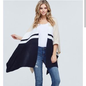 Blue and Cream Colorblock Poncho